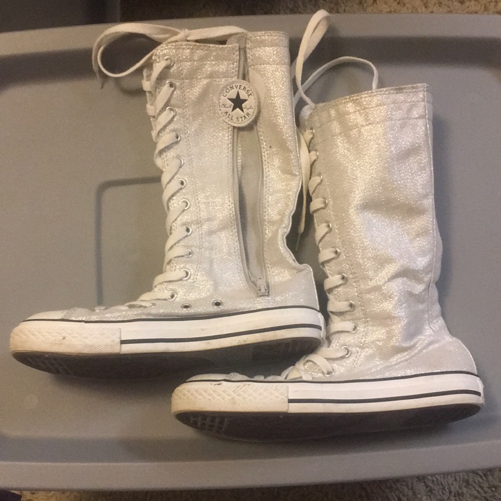 Knee high silver glitter converse